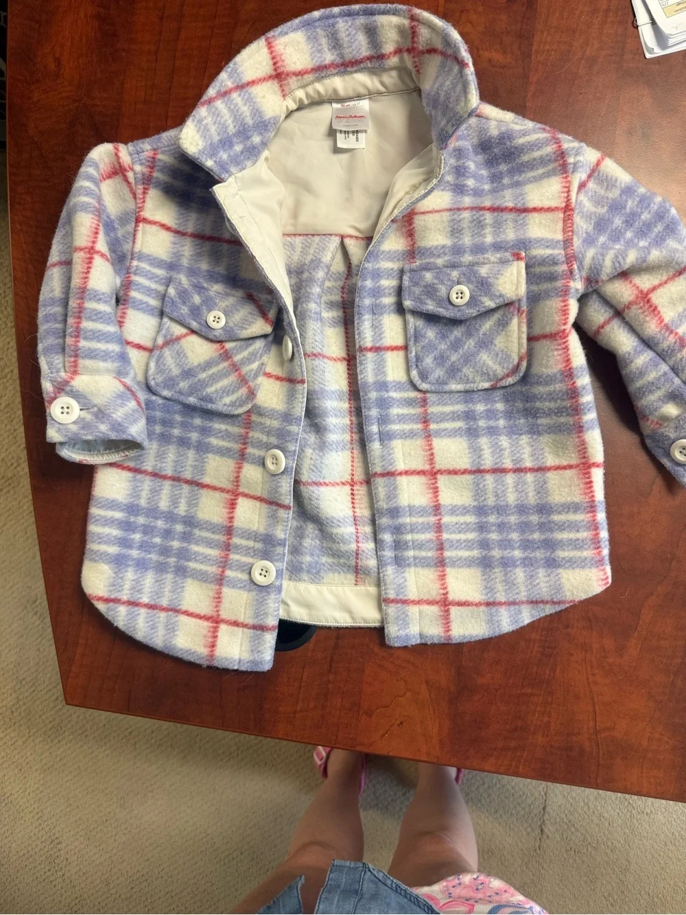 Hanna Andersson Girls' Plaid Fleece Shacket in Lavender, White & Red